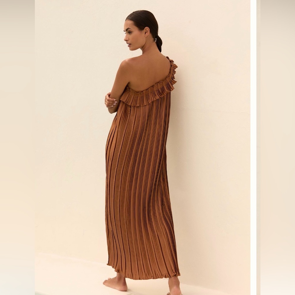 Anthropologie One Shoulder Column Plisse Midi Dress